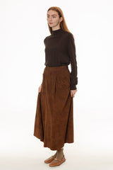 Camel Microsuede Flared Maxi Skirt