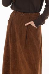 Camel Microsuede Flared Maxi Skirt