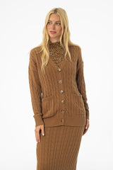 Camel Oversized Cable Knit Cardigan