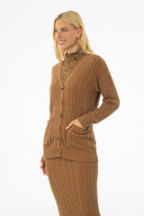 Camel Oversized Cable Knit Cardigan