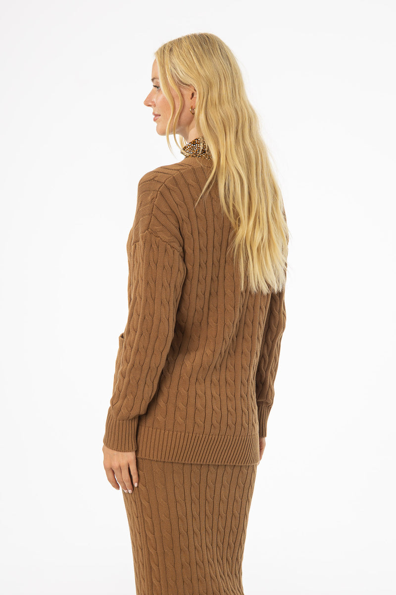 Camel Oversized Cable Knit Cardigan
