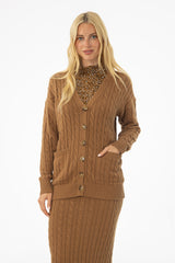 Camel Oversized Cable Knit Cardigan
