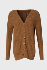 Camel Oversized Cable Knit Cardigan
