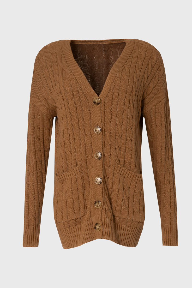 Camel Oversized Cable Knit Cardigan