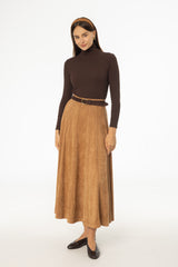 Camel Paneled Microsuede Skirt