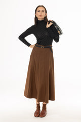 Camel Paneled Wool Feel Maxi Skirt