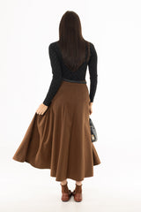 Camel Paneled Wool Feel Maxi Skirt