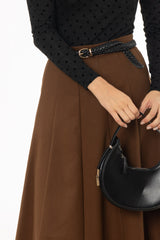 Camel Paneled Wool Feel Maxi Skirt