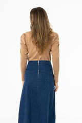 Camel Puff Sleeve Knit Turtleneck Sweater