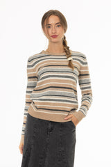 Camel Striped Knit Sweater