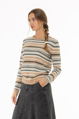 Camel Striped Knit Sweater