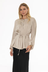 Sand Flare Sleeve Tie Blouse