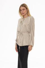 Sand Flare Sleeve Tie Blouse