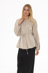 Sand Flare Sleeve Tie Blouse