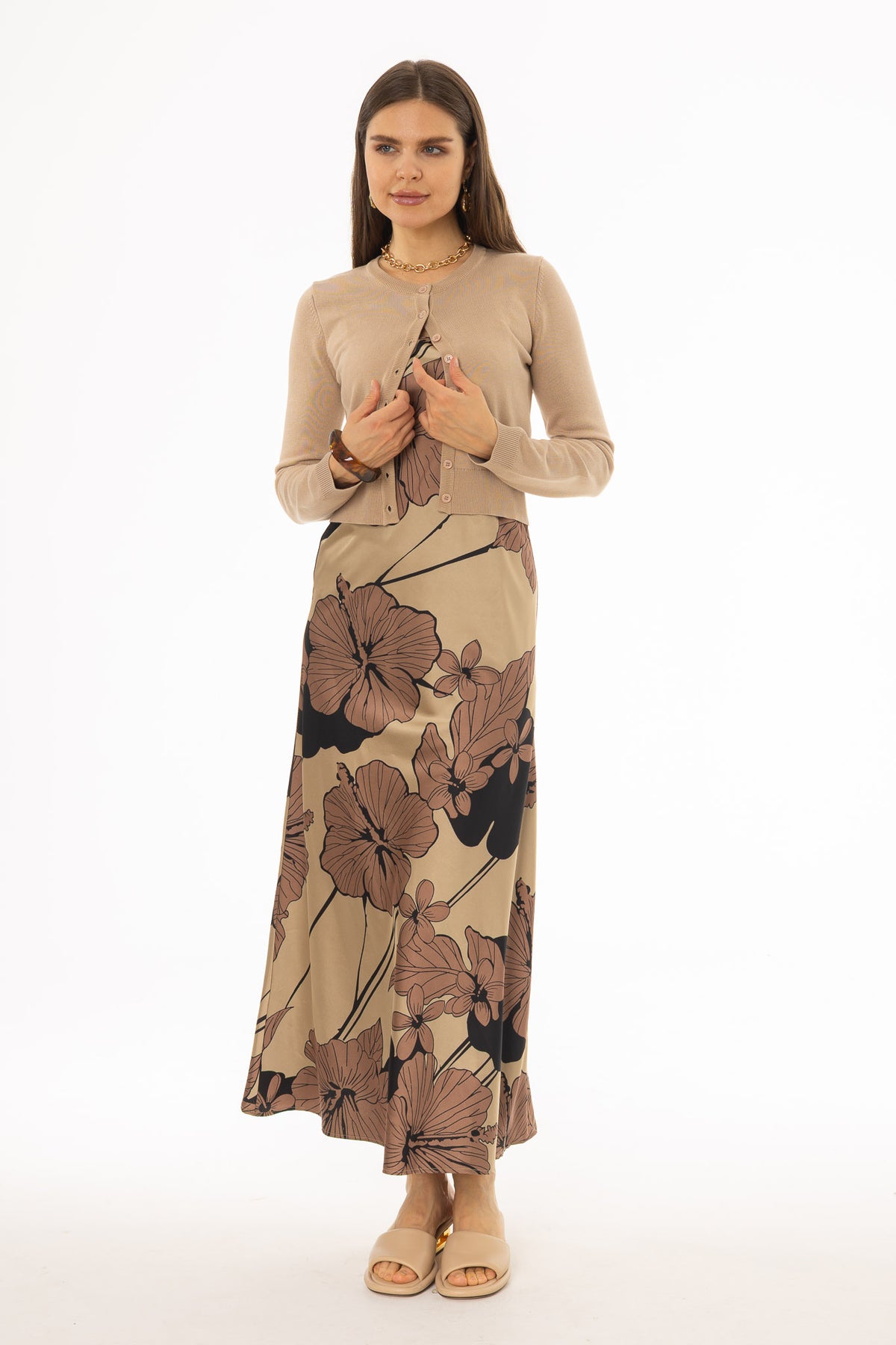 Champagne Floral Slip Dress – BLANK