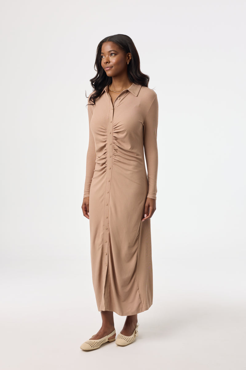 Chestnut Ruched Cardi Maxi Dress