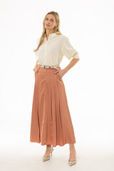 Clay Pleated Satin Maxi Skirt