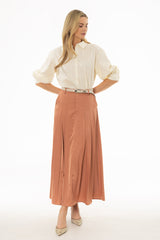 Clay Pleated Satin Maxi Skirt