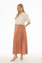 Clay Pleated Satin Maxi Skirt