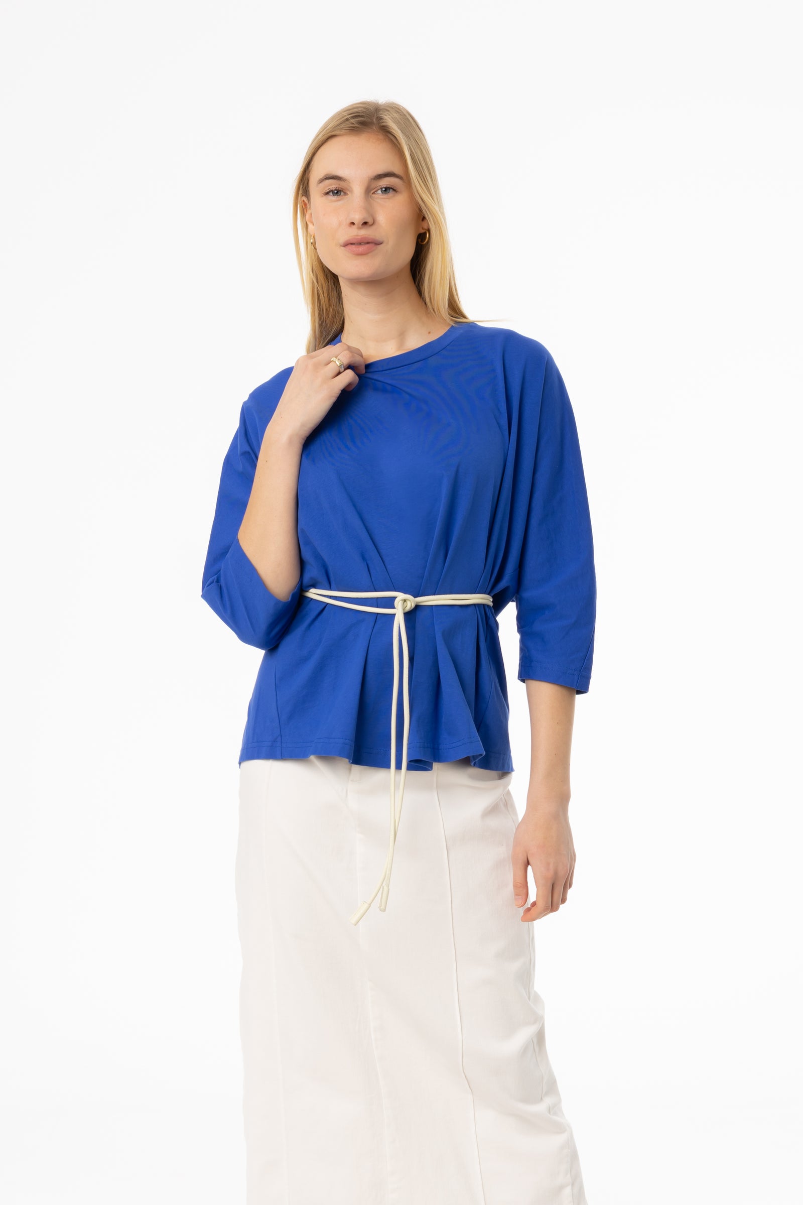 WT742 Women's Boat Neck Short Sleeve Dolman Top - Loose Drape Casual Shirt, Cobalt Blue, Plus Size XXXXL - View #6
