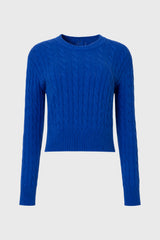 Cobalt Blue Cable Knit Crewneck Sweater