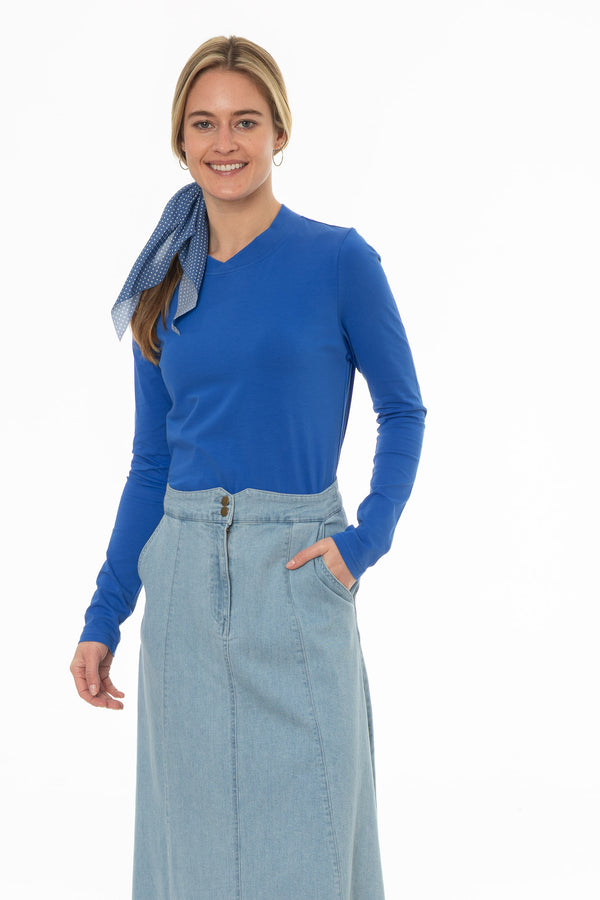 CobaltBlueCrossOverNeckLongSle