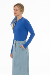 Cobalt Blue Crossover Neck T-Shirt