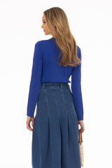 Cobalt Blue Round Neck Knit Cardigan