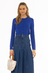 Cobalt Blue Round Neck Knit Cardigan