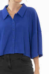 Cobalt Blue Seersucker Cropped Blouse