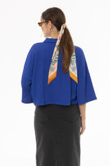 Cobalt Blue Seersucker Cropped Blouse