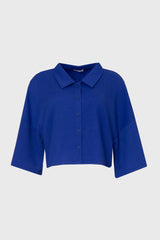 Cobalt Blue Seersucker Cropped Blouse