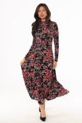 Coral Floral Printed Flare Maxi Dress