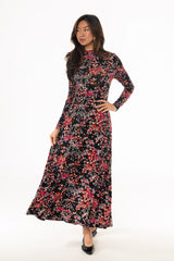 Coral Floral Printed Flare Maxi Dress