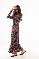 Coral Floral Printed Flare Maxi Dress