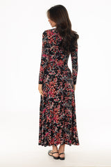 Coral Floral Printed Flare Maxi Dress