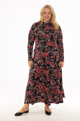Coral Floral Printed Flare Maxi Dress