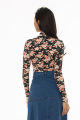 Coral Flower Printed Turtleneck Top