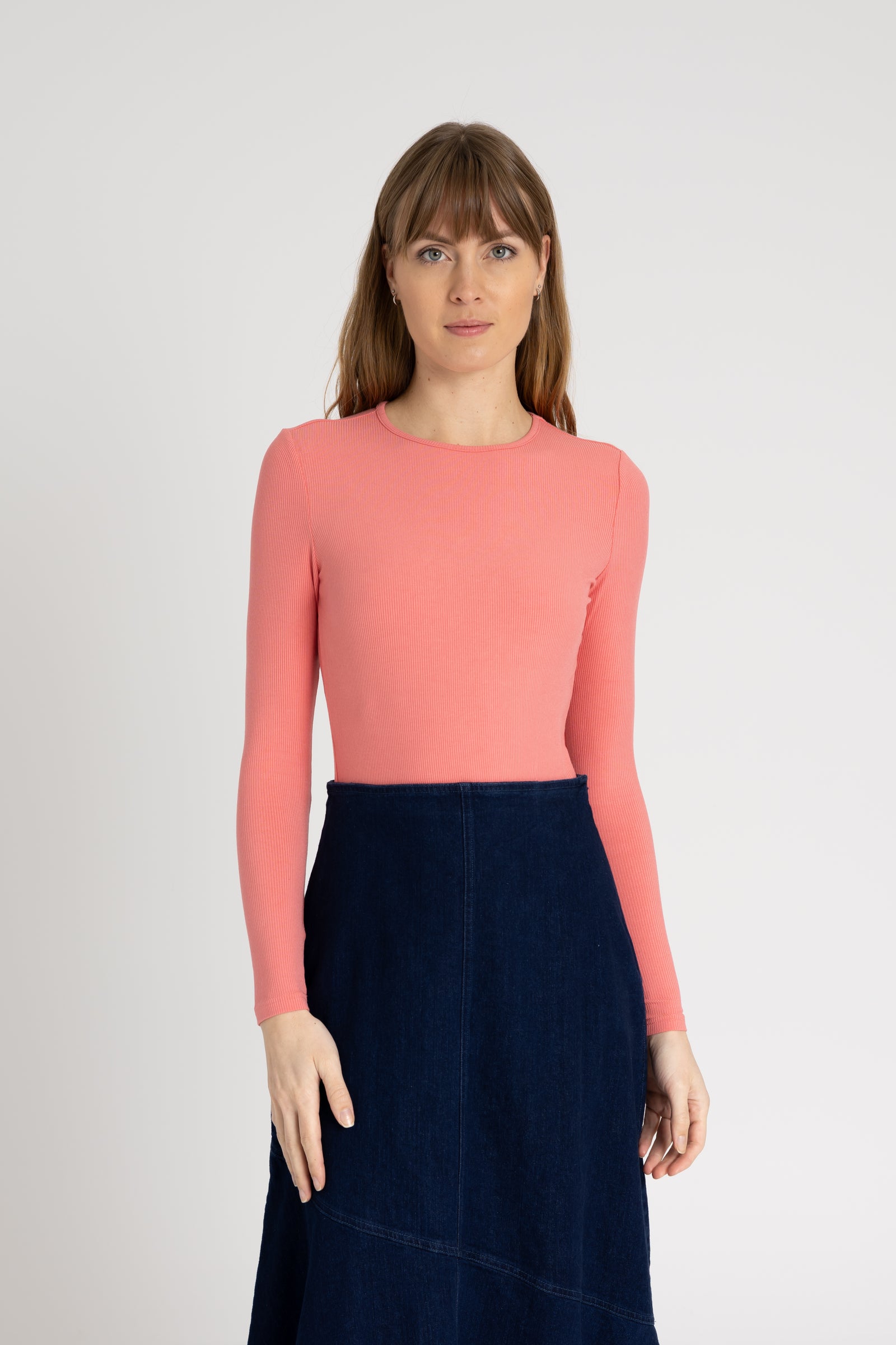 Coral Long Sleeve Ribbed Tee – BLANK