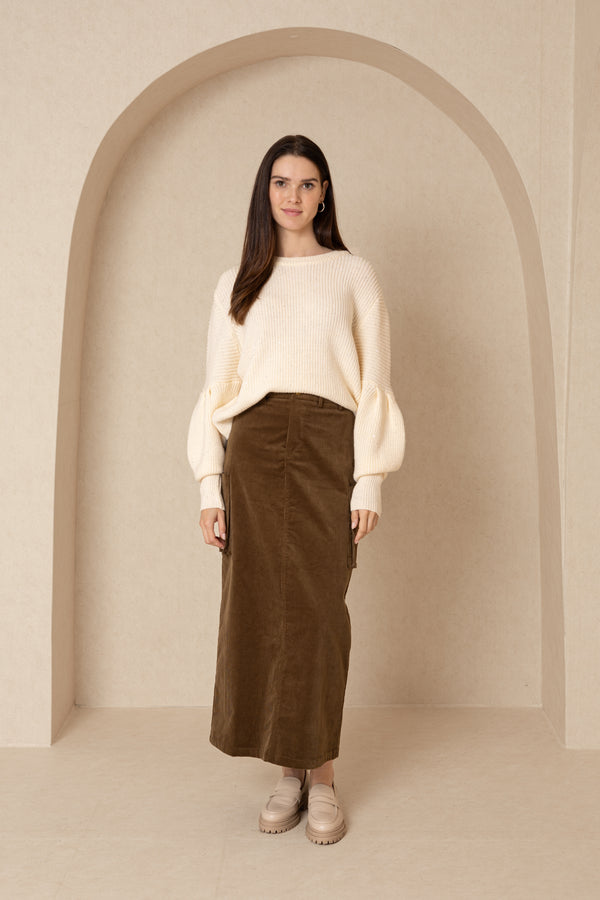 Olive Corduroy Cargo Skirt