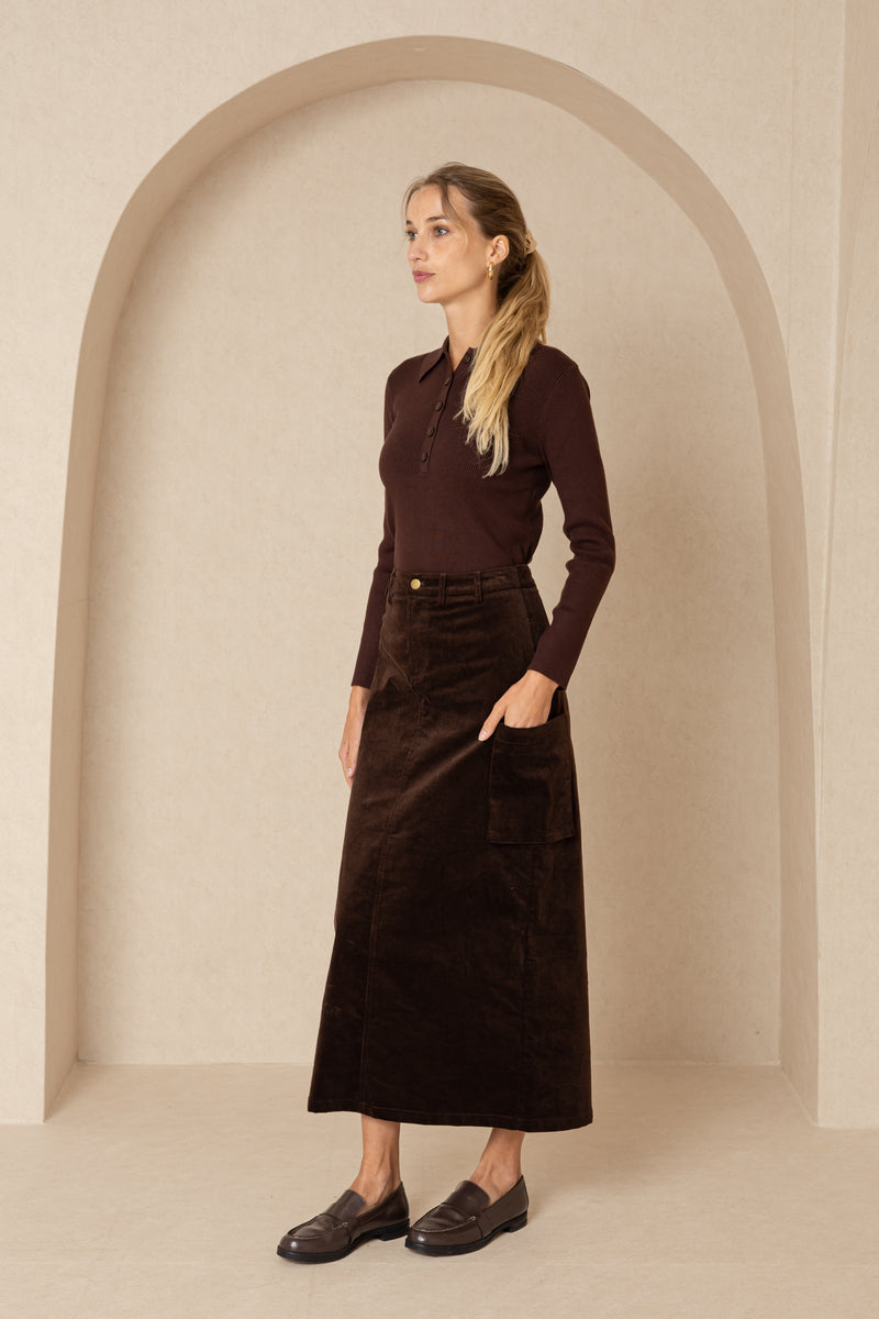 Brown Corduroy Cargo Skirt