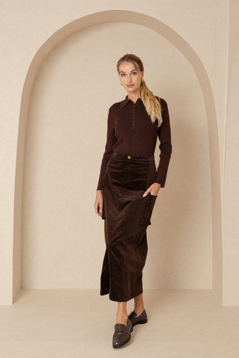 Brown Corduroy Cargo Skirt