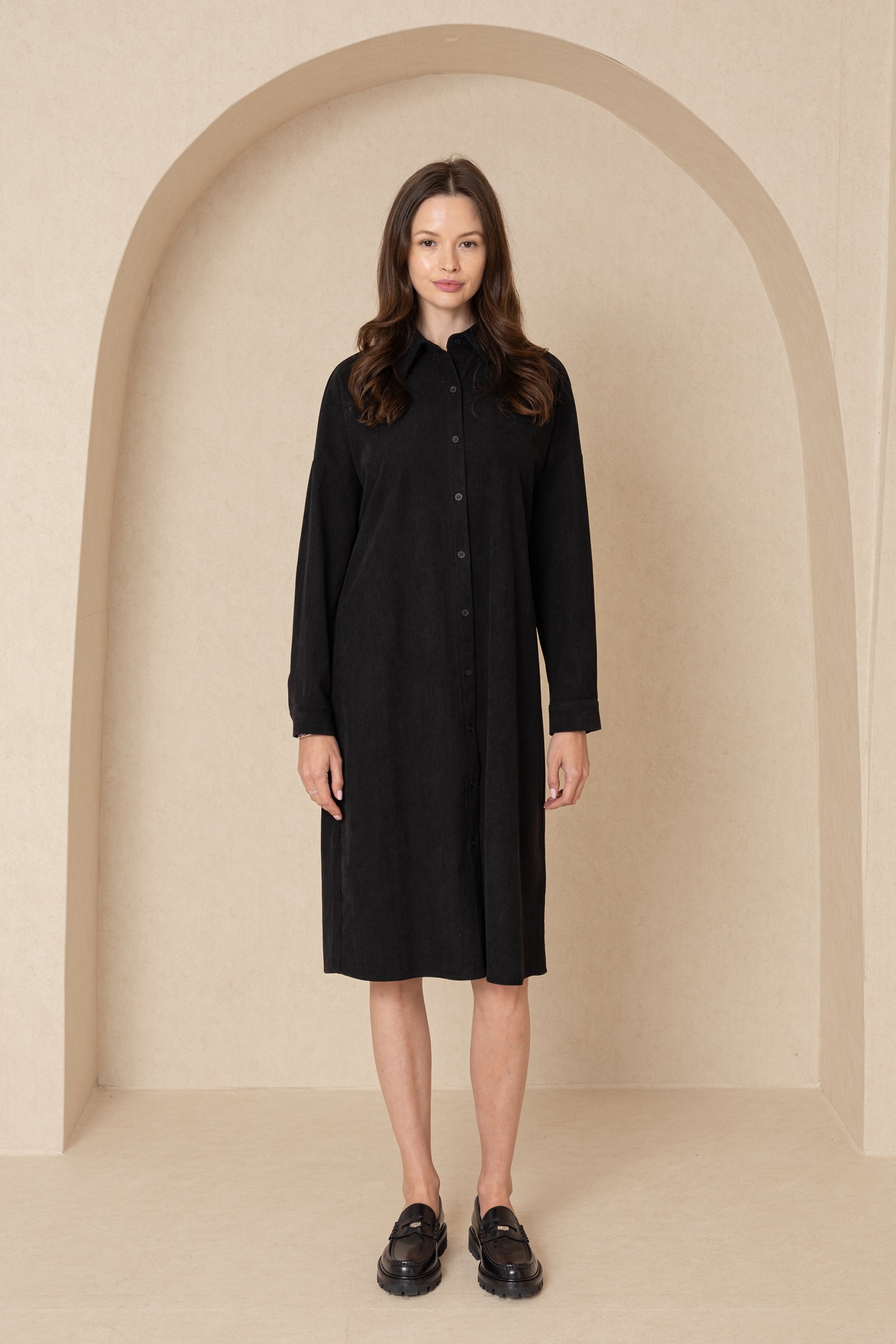 Black Corduroy Shirt Dress BLANK