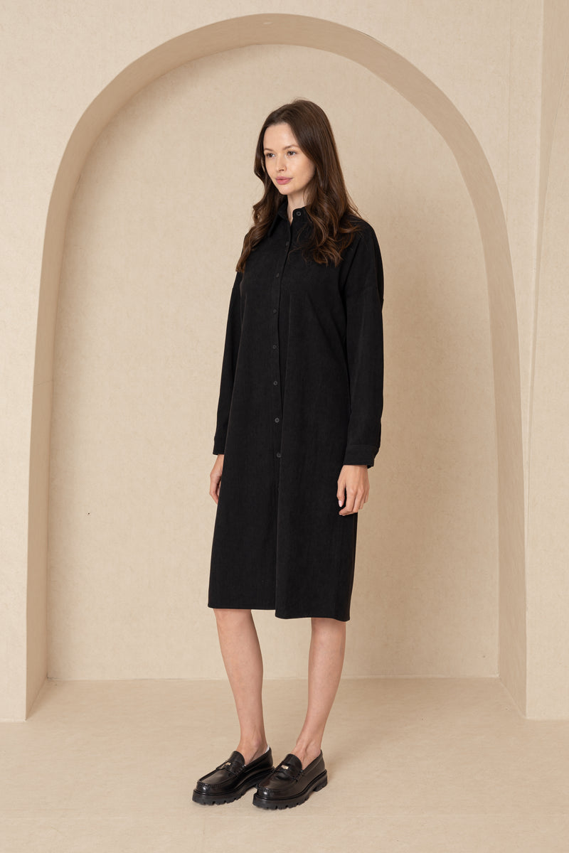 Black Corduroy Shirt Dress – BLANK