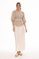 Cream A-Line Maxi Satin Effect Skirt