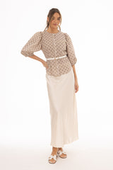 Cream A-Line Maxi Satin Effect Skirt