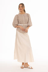 Cream A-Line Maxi Satin Effect Skirt