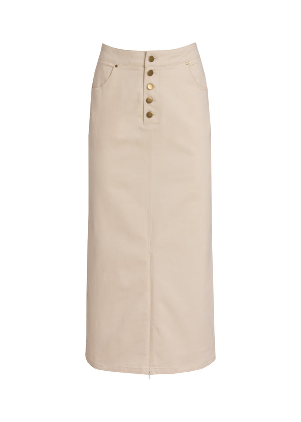 Cream Button Denim Skirt