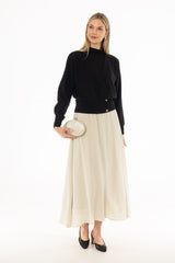 Cream Chiffon Flare Maxi Skirt