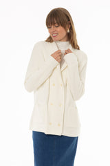 Cream Double Breasted Chunky Knit Cardigan